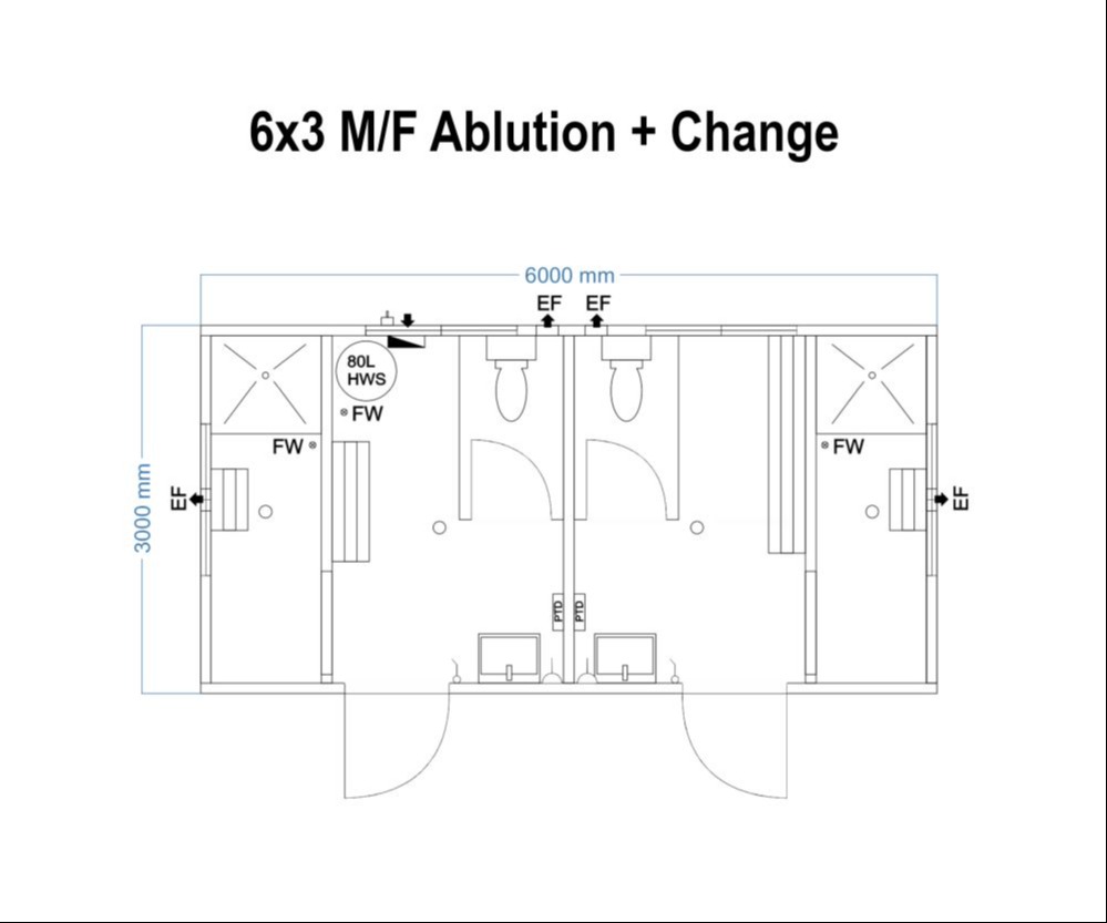 6x3 m/f ablution and changeroom
